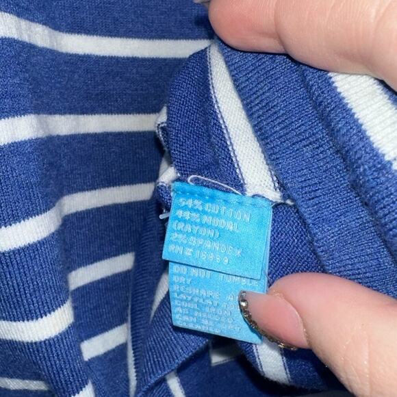 J. McLaughlin Boatneck Striped Sweater Quarter Sleeve Lightweight Blue Small - Picture 4 of 5